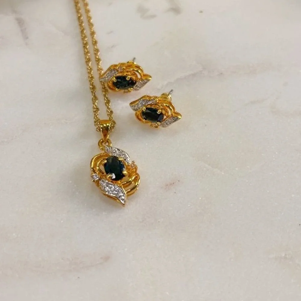Dark Blue‎ and Clear Stone Necklace and earring set